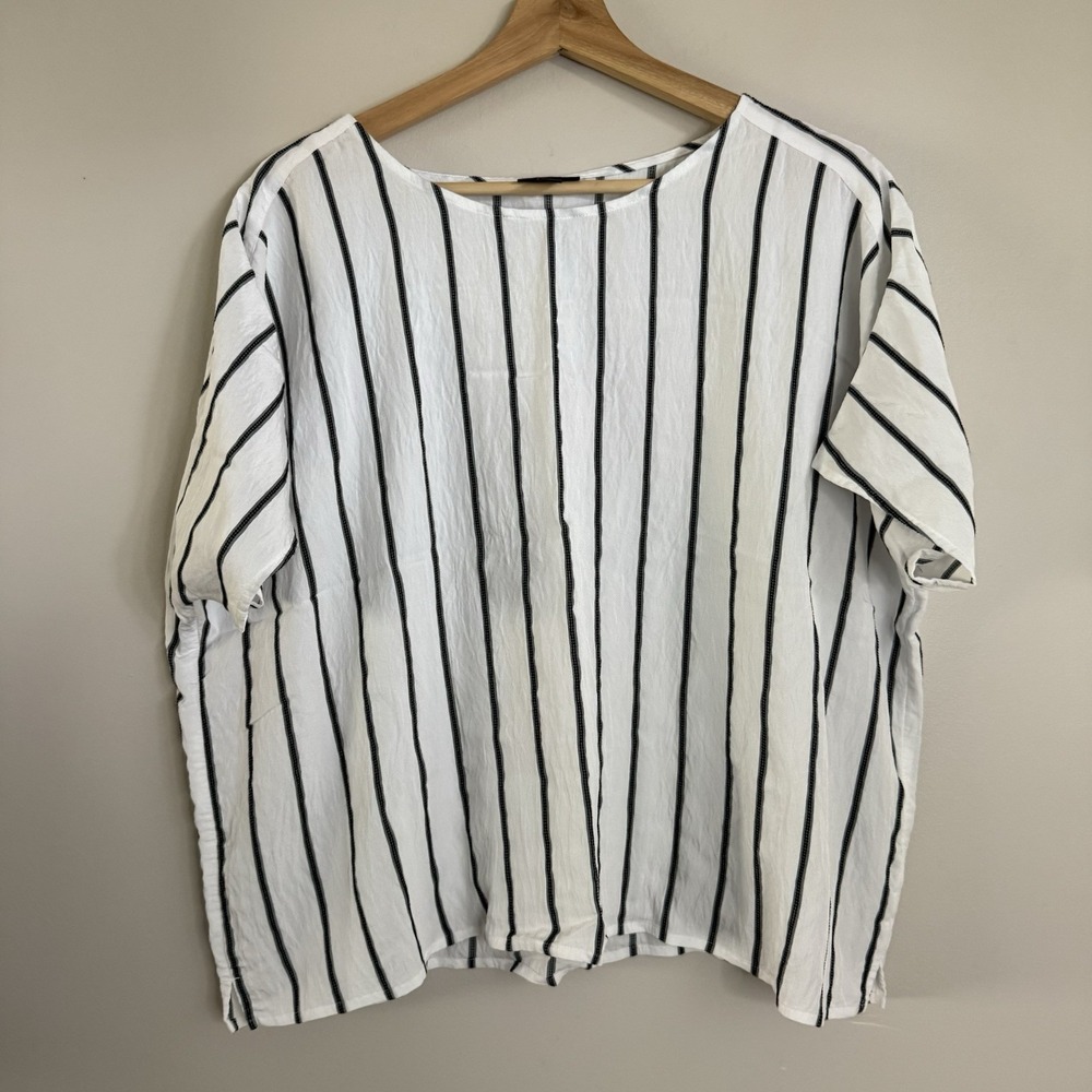 J.Jill Wearable White/Black Stripped Oversized Pullover Shirt Oversized Sz Small - Picture 3 of 9